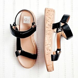 DV Dolce Vita Saedey Velcro Adjustable Strap Cork Platform Black Sandals 8 New